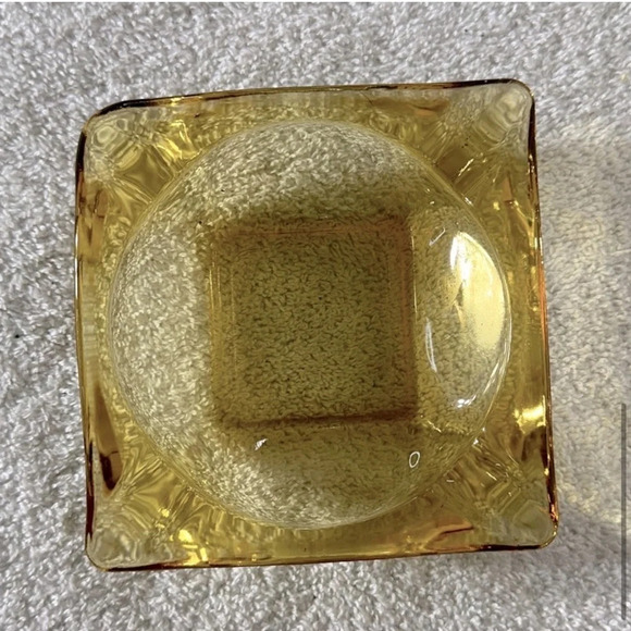 Vintage Amber Glass Square Ashtray Candy Dish Trinket Dish - Picture 7 of 10